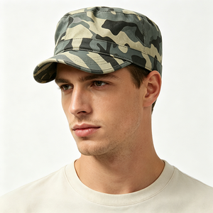 Casquette de cadet unisexe de luxe en toile de coton camouflage avec logo personnalisé - Casquette plate pour patrouille en extérieur, camping, chasse et travail - Product Image 1