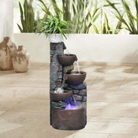 Fuente para exteriores Fuentes de mesa de Rocalla de 4 cuencos con una pequeña maceta de plástico para cultivar la planta usted mismo (riego automático)