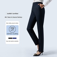 Pantalon de bureau pour femme bleu marine et noir, coupe droite, devant plat, poches latérales, sur mesure, pour l'accueil d'hôtel, tenue professionnelle