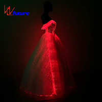Robe de mariée futuriste scintillante avec fibre optique, bustier, éclairée par LED pour spectacle et soirée