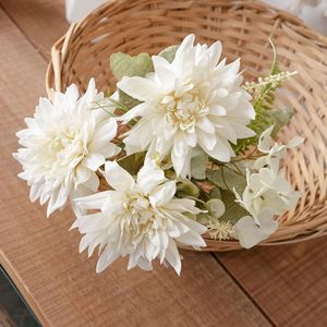 Bouquet de dahlias artificiels CallaFloral, blanc, polyester, décoration intérieure, fleurs de mariage - Product Image 1