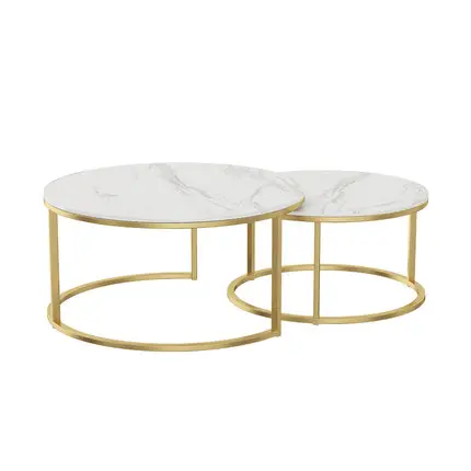 Modern Style Best Cheap Black White Living Room Furniture Marble Iron Round Coffee Table Set