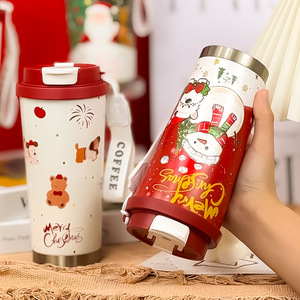 แก้วกาแฟแบบมีหูจับพร้อมหลอดดูด ลายต้นคริสต์มาส สำหรับเดินทาง ปี 2026 ของขวัญวันหยุด แก้วน้ำแบบใช้ซ้ำได้ ลายซานต้า - Product Image 3