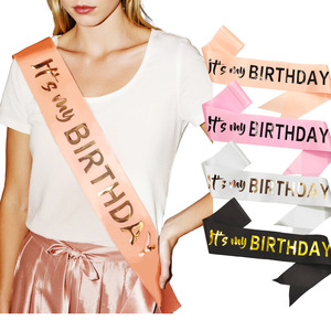 Écharpe de cérémonie en ruban de satin <span class=keywords><strong>rose</strong></span> avec estampage à chaud pour la demoiselle d'honneur, idéale pour les fêtes d'anniversaire - Product Image 1