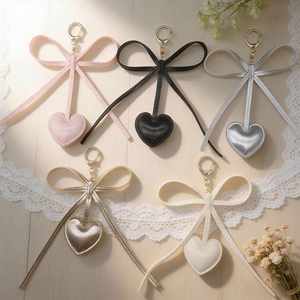 Candy Color PU Leather Heart <b>Bag</b> <b>Charm</b> Aesthetic Love Pendant Accessories Leather Keychain Holder <b>Charms</b> for Gifts - Product Image 3