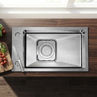 Îlot de cuisine MOSHE fait main en acier inoxydable, évier simple moderne pour la maison, surface nano anti-rayures 304, montage latéral, 2 robinets, 4 mm
