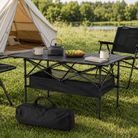 Table de camping pliante en aluminium robuste et portable, avec plateau à lamelles, pour pique-nique et barbecue, avec panier de rangement sous la table