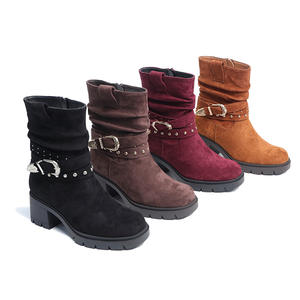 Botas de Montar a Media Pantorrilla Modernas y Versátiles, Otoño/Invierno 2025, Nuevas Botas Retro con Pliegues en el Tobillo - Product Image 1