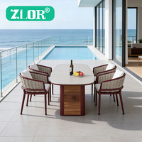 Ensemble de table à manger d'extérieur moderne en aluminium - Finition durable, imperméable et résistante aux UV, garantie de 3 ans, utilisation polyvalente, hôtel, villa
