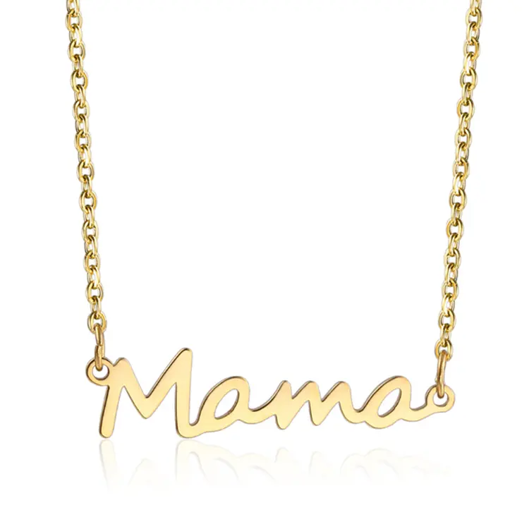 Hadiah Ulang Tahun Ibu Perhiasan 'Mama' Bentuk Huruf Perak/Emas/Rose Gold Warna Halus Baja Nirkarat Berlapis Emas Kalung Mama