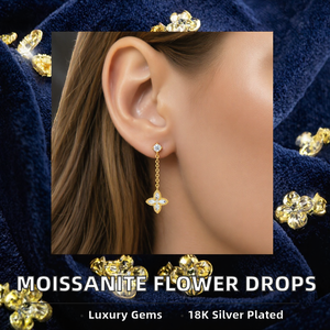 S925 <b>Sterling</b> <b>Silver</b> Moissanite Drop <b>Earrings</b> | Marquise Cut Flower <b>Dangle</b> Chain <b>Earrings</b> for Women Wedding Party Fine Jewelry - Product Image 2