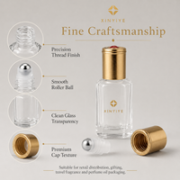 Flacon roll-on carré en verre transparent de 10 ml avec bouchon doré et capuchon rouge, contenant pour huile de parfum avec boîte cadeau