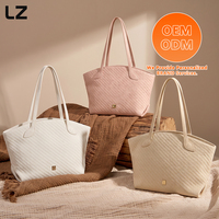 Sac fourre-tout en cuir PU tissé LZ Factory, grande capacité, sac à main pour femme, sac de plage d'été, sac de travail