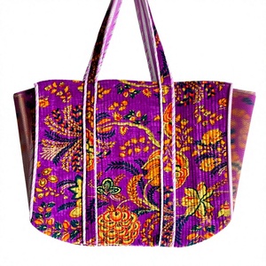 Purple Floral Quilted Boho Floral Shoulder <b>Tote</b> <b>Bag</b> <b>Vintage</b> Printed Cotton Daily Use - Product Image 1