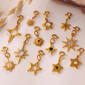 Dijes Personalizados Impermeables al por Mayor, Chapados en Oro de 14k y 18k, Dijes de Estrella de Acero Inoxidable 316l con Circonita para la Fabricación de Pulseras y Collares - Product Image 2