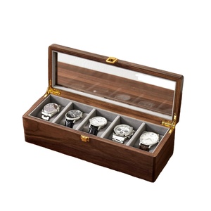 Caja <span class=keywords><strong>de</strong></span> Madera <span class=keywords><strong>de</strong></span> Lujo para Relojes con Tapa <span class=keywords><strong>de</strong></span> Cristal, 5 Ranuras, Estuche <span class=keywords><strong>de</strong></span> <span class=keywords><strong>Almacenamiento</strong></span> <span class=keywords><strong>de</strong></span> Nogal con Ventana Transparente, Organizador y Exhibidor <span class=keywords><strong>de</strong></span> Joyas - Product Image 1