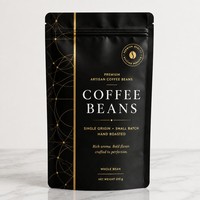 Emballage artisanal pour grains de café, pochette à fond plat avec fermeture à glissière pour café torréfié de spécialité, sac personnalisé