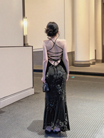 Robe longue élégante et sexy pour femme, sans manches, brodée, dos nu, à lacets, collection 2026