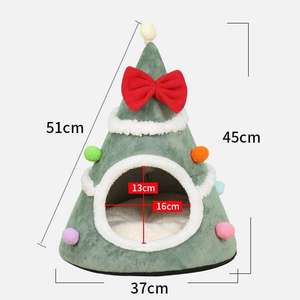 Cama para Gatos con Forma de Árbol de Navidad, Cálida para Invierno, Ecológica, Cama Sólida para Mascotas, con Lazo de Peluche, Cama para Gatos Tipo Yurta Mongol, Nido Seguro - Product Image 4