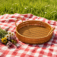 Panier de service alimentaire tissé à la main, multifonctionnel, en matériau PP, en rotin, pour table à manger, bords lisses, plateau de cuisine