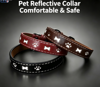 Collier réfléchissant de sécurité nocturne pour chien, design patte creuse, en cuir PU souple, réglable pour la promenade quotidienne en extérieur
