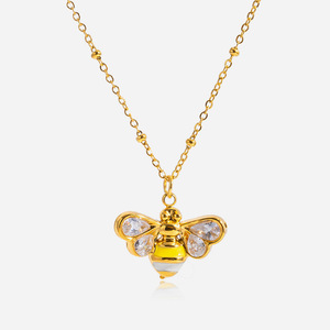 Stainless Steel <b>Bee</b> Pendant Necklace With Zircon Insect Design For Women <b>Gift</b> Jewelry - Product Image 1