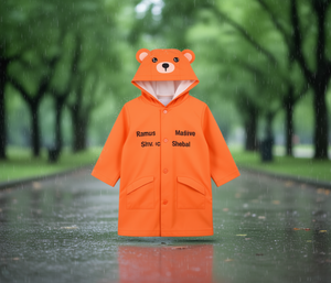 Impermeabile per bambini con cappuccio a forma di orso arancione, stile cartone animato, per uso esterno e campeggio - Product Image 2