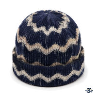 Topi Rajut ODM Wave Jacquard Stretch Knit dengan Manset Berlipat, Hangat dan Elastis untuk Ritel dan Penjual Online