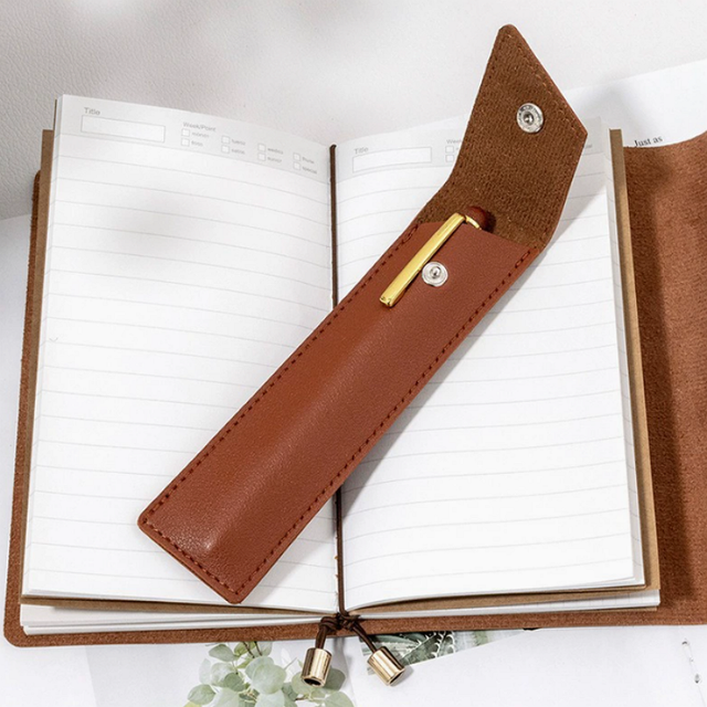 Simple Office Pen Pouch Holder PU Leather Pencil Protector Sleeve for Daily Use Stationery