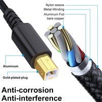 Câble d'imprimante USB 2-en-1 USB-A/USB-C/USB-B 2.0 en cuivre pur, tressé en nylon écologique, pour Brother MIDI - Vente chaude