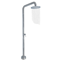 Ducha de lluvia exterior independiente de metal pulido con brazo de 90 grados, cabezal redondo, montaje en suelo, monomando, venta al por mayor de fábrica