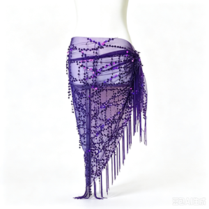 Chaîne de hanche, foulard de <span class=keywords><strong>danse</strong></span> du ventre, ceinture triangulaire à paillettes et pompons pour débutants, pour la pratique et les spectacles - Product Image 5