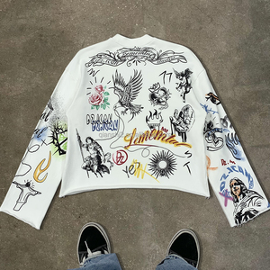 QIANSHI Mens White Graphic Rhinestone <strong>Shirt</strong> Oversized Personalized T-<strong>Shirt</strong> Printing Heavyweight Long Sleeve <strong>Shirts</strong> for Men - Product Image 3