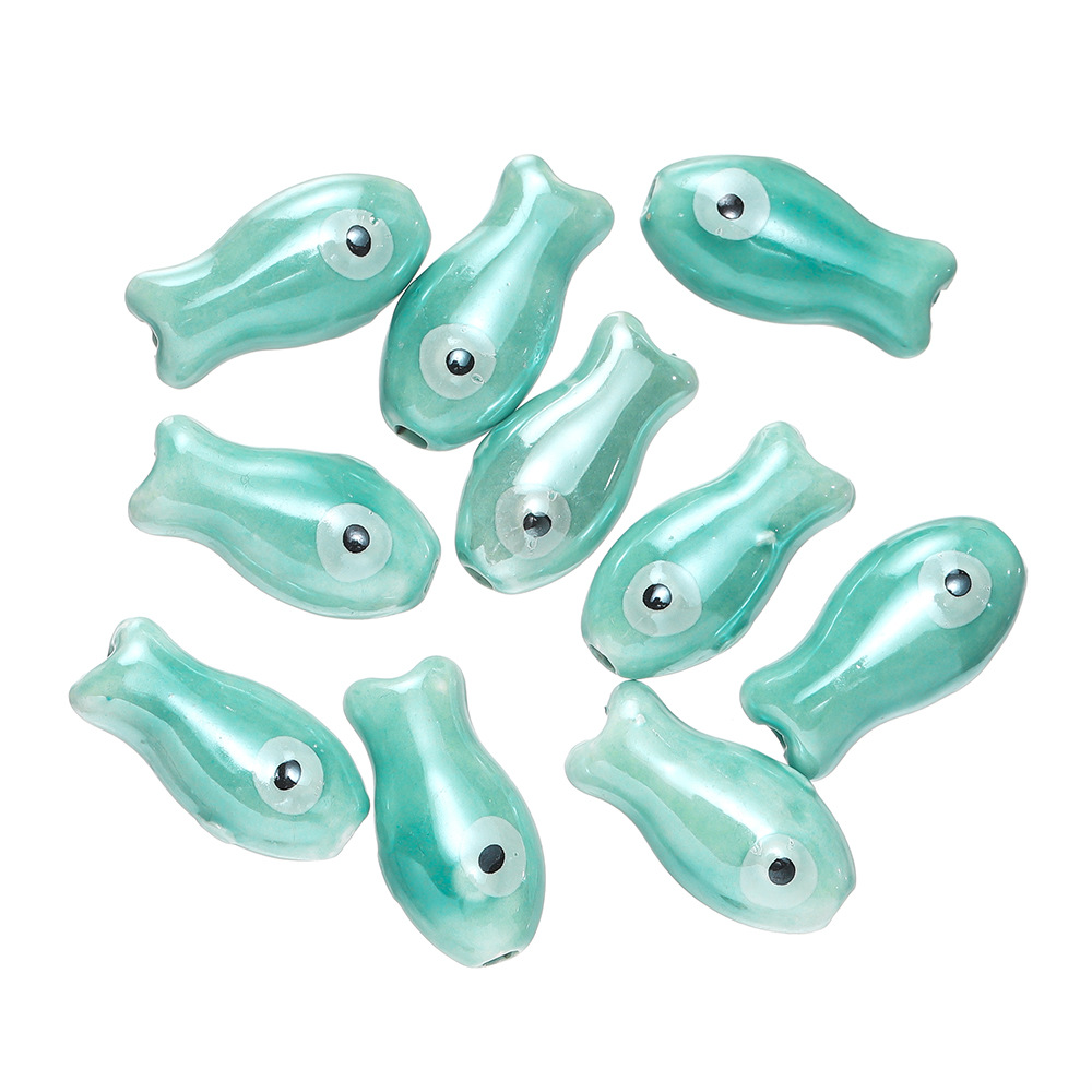 Perle de poisson en céramique - Vert lac