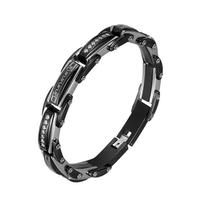 Bracelet en acier inoxydable pour hommes, bijou en zircon noir, 2021