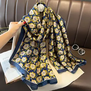 Bufandas de seda para mujer listas para enviar bufandas de seda con estampado de flores de lujo de 180x90cm bufandas de seda con estampado personalizado para mujer de talla grande