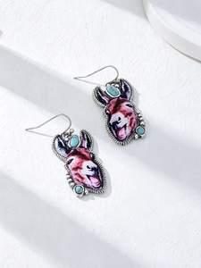 Collier et boucles d'oreilles vintage à imprimé Rodeo Western pour femme, bijoux pendantes rétro floraux du Sud-ouest, style cowgirl - Product Image 3