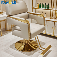 Silla de barbero de lujo, silla de afeitar de estilo de barbería de cuero con mechones dorados blancos, bomba hidráulica, silla de peluquería de Base redonda