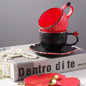 Wholesale Retro Luxury Ceramic Coffee Cup High-Value Afternoon Tea Cup Creative Petal Texture Petal Cup Saucer <b>Dinnerware</b> <b>Set</b> - Product Image 4