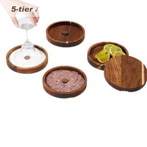 Boîte à condiments rotative en bois avec 5+ compartiments pour le bar, le cocktail, le sucre, le sel, le rangement des bords et le porte-mouchoirs - Product Image 5