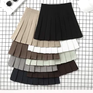 Kahverengi etek bayanlar 2023 yaz giysileri kadın yüksek bel Harajuku kore tarzı siyah Mini pilili etek okul kız üniforma için