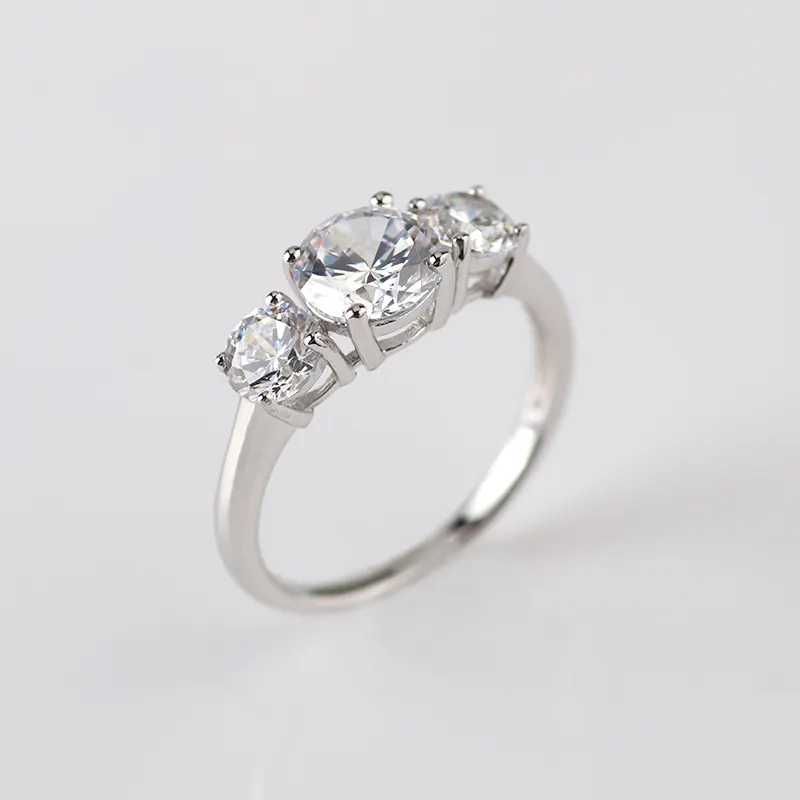 Custom Natural Diamond Ring 18k Gold 3 Stone Engagement Promise Rings For Women