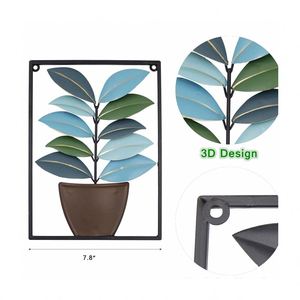 Metal Green <span class=keywords><strong>Leaf</strong></span> Wall Art Inspirational Potted Plant Wall Decor Sculpture Hanging - Product Image 3