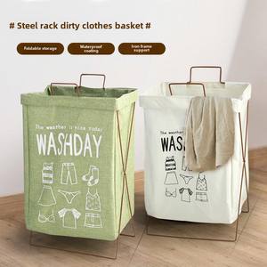 Panier à linge pliable WeaveWin, grand cadre en fer, sac de rangement, imperméable, tissu en coton et lin, pour vêtements sales - Product Image 2