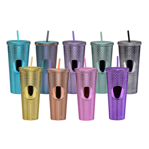 Plastic Cold Cup 2022 Summer 24oz Double Wall Plastic Mug Acrylic Reusable Cold Pineapple Cup Matte Studded Tumbler With Lids And Straws