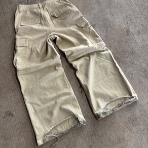 Pantalon cargo ample en coton à plusieurs poches, lavage personnalisé, fermeture éclair à la taille, lavage vintage, délavé à l'acide, déchiré, pour hommes - Product Image 1