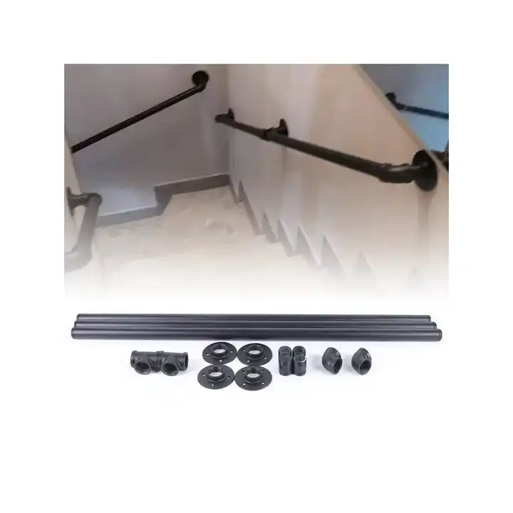 Dark Iron 10Ft Industrial Pipe Handrail Wall and Stair Railing for Indoor/Outdoor Brushed Steel with Loft Pipe Style