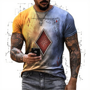 เสื้อยืดลำลองผู้ชายสไตล์ใหม่ปี 2023 ผ้าทวิล คอกลม แขนสั้น ลายพิมพ์ดิจิทัล 3 มิติ สำหรับผู้ชาย - Product Image 2