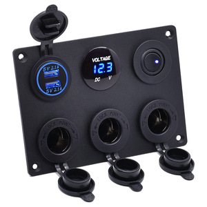 Dual <b>Usb</b> Car <b>Socket</b> Voltmeter 12V Cigarette Lighter 6 Hole Rocker Switch Panel With Digital Display For Vehicle <b>Power</b> - Product Image 1