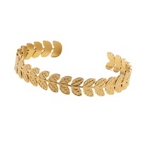 Gelang Bangle Klasik Lapis Emas 18K Bahan Stainless Steel Bentuk Geometris Daun Bunga C Terbuka Buatan Tangan untuk Wanita
